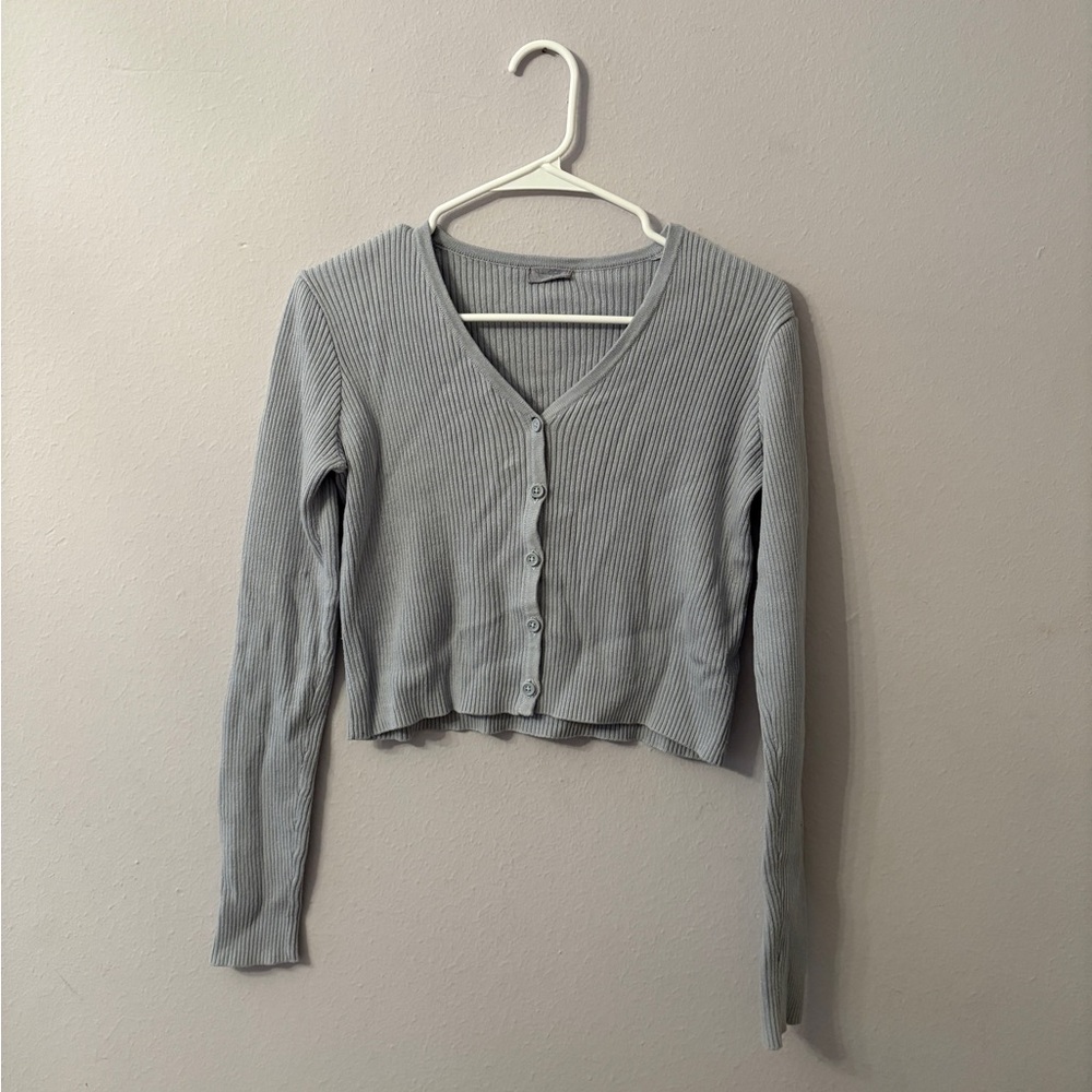John Gault Blue Ribbed Button-Up Cardigan